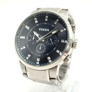 Fossil Mens Oversized Dark Navy Blue Chrono 48mm Watch FS4565 w New Battery